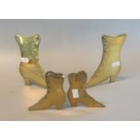 Two pairs of brass fireside ladies boots on stands. (4) (B.P. 21% + VAT)