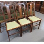 Set of three Edwardian mahogany inlaid arch and slat back bedroom chairs. (3) (B.P. 21% + VAT)