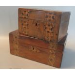 Two 19th century walnut tunbridge ware work boxes of similar rectangular form. (2) (B.P. 21% + VAT)