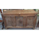 18th century Welsh oak three panel coffer on style feet. (B.P. 21% + VAT)