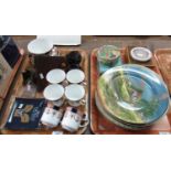 Tray of assorted china and other items to include: eight Royal Doulton plates with landscape scenes;