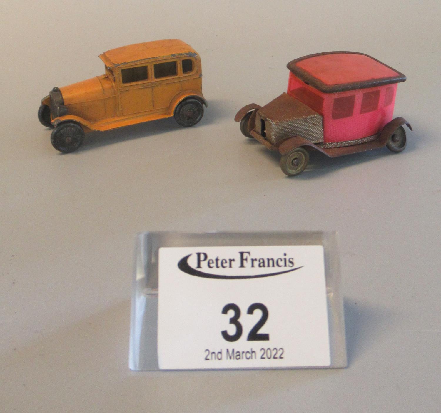 Vintage Tootsie Toy 1930's Diecast car together with another tinplate 1930's car. (2) (B.P. 21% +