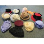 Collection of designer and high quality hats to include Harrod's beige fur beret style hat, Jean