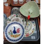 Tray of assorted items to include: Portmeirion cockerel plate commemorating Pugh brother of Llanelli