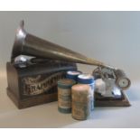 Original 'The Gramophone', Columbia phonograph in oak bentwood case with tapered horn and
