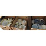 Three boxes of china to include Wedgwood, Florence dinner ware, blue and white plates, breakfast
