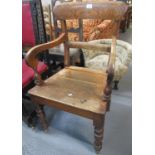 Early 19th century oak bar back open farmhouse armchair on turned legs. (B.P. 21% + VAT)