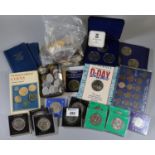 Plastic box of assorted GB coins to include King VI 1937-1952 complete set of farthings, tokens,