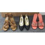 Three pairs of shoes: pair of Walter Steiger black satin high heal court shoes size 5, together with