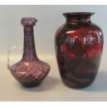 Two modern art glass items to include amethyst coloured single-handled ewer and a ruby glass