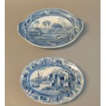 Two Spode blue and white transfer printed oval dishes or tureen stands, one decorated in '