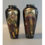 Pair of early 20th century T F Forester & Sons Ltd. pottery vases of tapering form, one marked