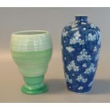 Shelley 984A Art Deco design green ground vase, together with an Oriental porcelain blue and white