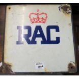 Vintage enamel RAC advertising sign. 33 x 33cm approx. (B.P. 21% + VAT)