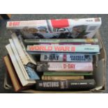 Box of assorted hardback books, largely regarding WWI to include D-Day From the Normandy Beaches