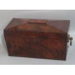 Early 19th century mahogany sarcophagus-shaped tea caddy with two lidded containers to the