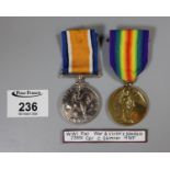 WWI medal pair 1914-18 war medal and Victory medal, awarded to 23891 Corporal C Skinner, Royal Welsh