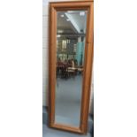 Modern pine bevel plate, narrow rectangular mirror. (B.P. 21% + VAT)