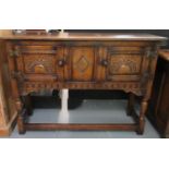 Titchmarsh & Goodwin carved oak side/hall table on baluster turned legs and stretchers. 108 x 33 x