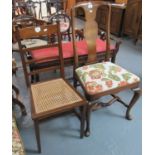 Queen Anne style mahogany dining chair, together with an early 20th century bar-back bedroom chair