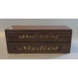 Early 20th century Shrimptons Needles two-drawer wooden box. (B.P. 21% + VAT)