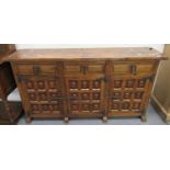 17th century style hardwood sideboard with metal handles and mounts. 150cm long approx. (modern) (