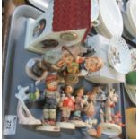 Tray of assorted items to include a collection of Goebel West German figurines of children, together