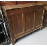 18th century style oak coffer/grain bin with three fielded panels on bracket feet. 131 x 56 x