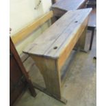 Vintage oak double school desk and bench. (B.P. 21% + VAT)