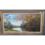 Continental school indistinctly signed Torres Sieaes(?), Autumn landscape with lake, signed, oils on