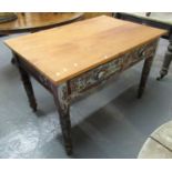Painted pine probably Victorian two-drawer farmhouse kitchen table with later top. 114 x 75 x 74cm