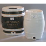 Vitreous china, Mendoza Sherry Medium Barrel, together with another unmarked ceramic barrel. (2) (