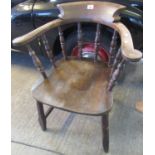 Early 20th century elm spindle back smokers bow chair. (B.P. 21% + VAT)