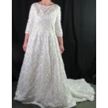 Vintage 1950s/60s appliqued ribbon, silk and lace wedding dress with net underskirt and matching