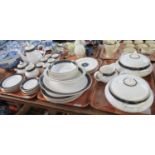 Three trays of Royal Doulton 'Stanwyck' dinner and coffee ware to include six each of dinner plates,