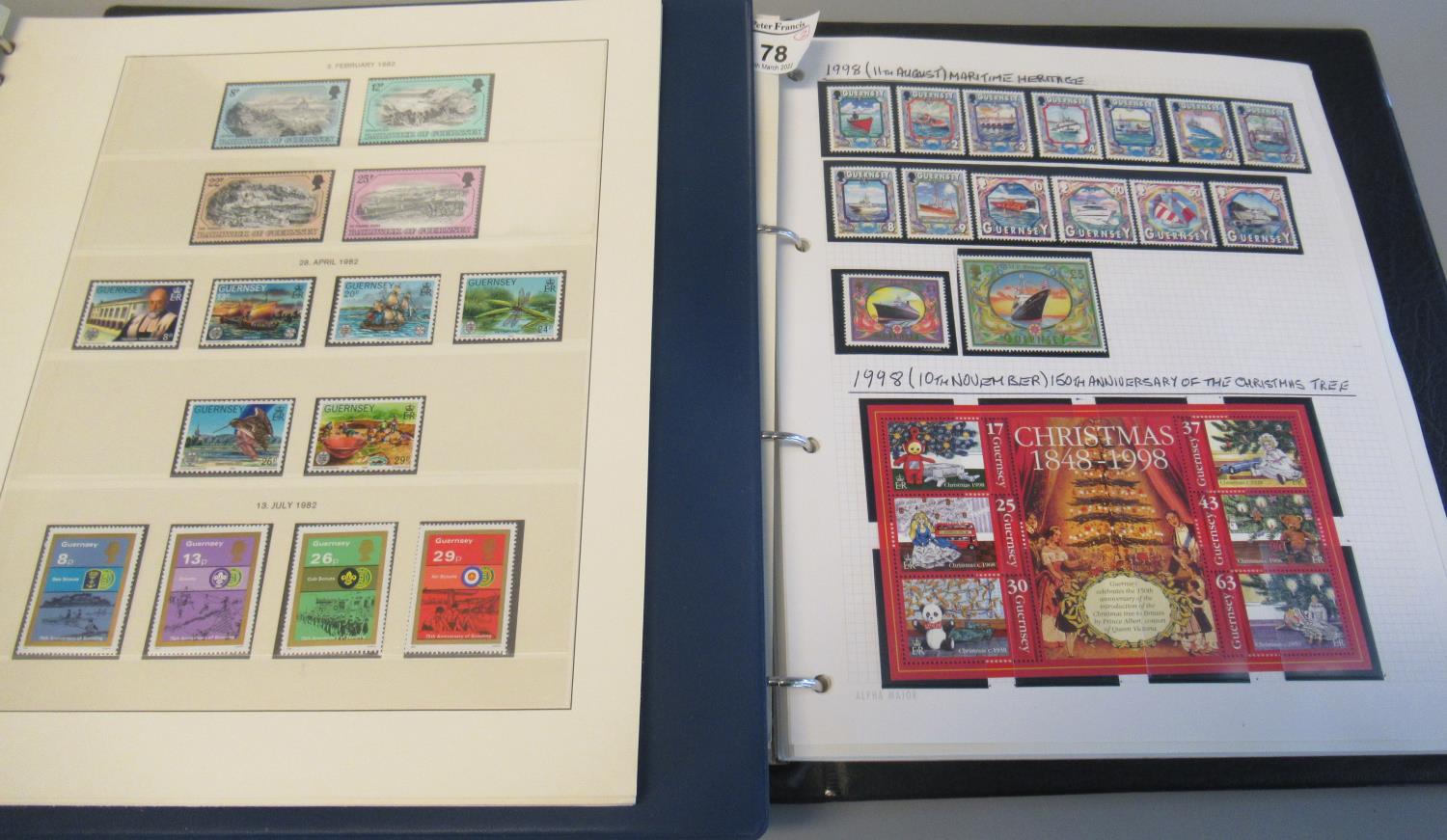 Guernsey u/m mint collection of stamps in two albums 1969-2010 period including mini sheets. (B.P.