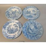 All in good condition.Group of four Spode pottery blue and white transfer printed plates to