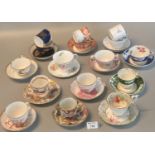 Collection of Spode china cabinet cups and saucers inc Chantilly design, dark blue and gilded enamel