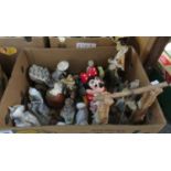 Box of assorted figurines to include Nao style figurines, Dux figurines, pair of Continental
