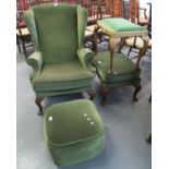 Collection of Parker Knoll furnishing items to include wing back chair, stools, and a pouffe. (4) (