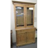 19th century pine two-stage glazed kitchen cabinet with adjustable shelves. (B.P. 21% + VAT)
