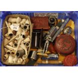 Collection of clay pipe tops, together with other assorted items to include silver plated