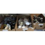 Three boxes of assorted china and other items, jugs, 19th century tea ware, composite animals,