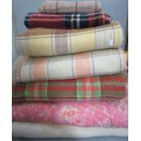 Two boxes of assorted checked Welsh and other blankets, floral throw, etc. (2) (B.P. 21% + VAT)