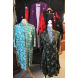 Six vintage garments: three Japanese kimonos, one full length and three Chinese style jackets.