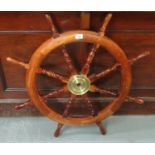 Modern wooden and brass ships wheel. (B.P. 21% + VAT)