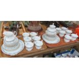 Two trays of Royal Albert fine bone china 'Merry Lane' part tea ware to include twelve teacups and
