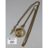 Yellow metal fob watch with metal chain. (B.P. 21% + VAT)