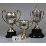 Silver two-handled miniature trophy cup marked New Forest Beagles 1940, together with another silver