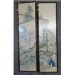 Pair of Chinese school furnishing prints in simulated bamboo frames, figure studies. (B.P. 21% +